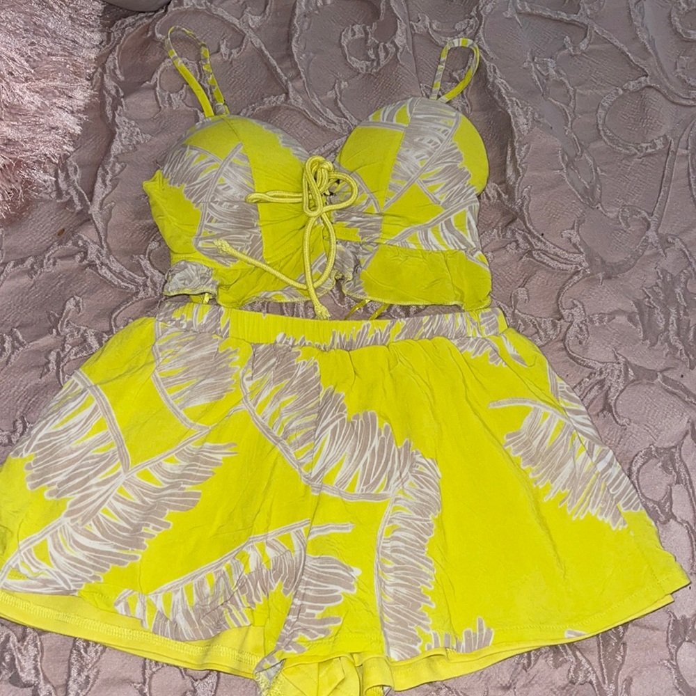 Yellow tan two piece outfit size small